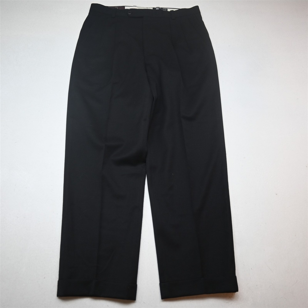 Vtg Riviera 33x32 Black 100% Wool Pleated Cuffed High Waist Baggy Dress Pants